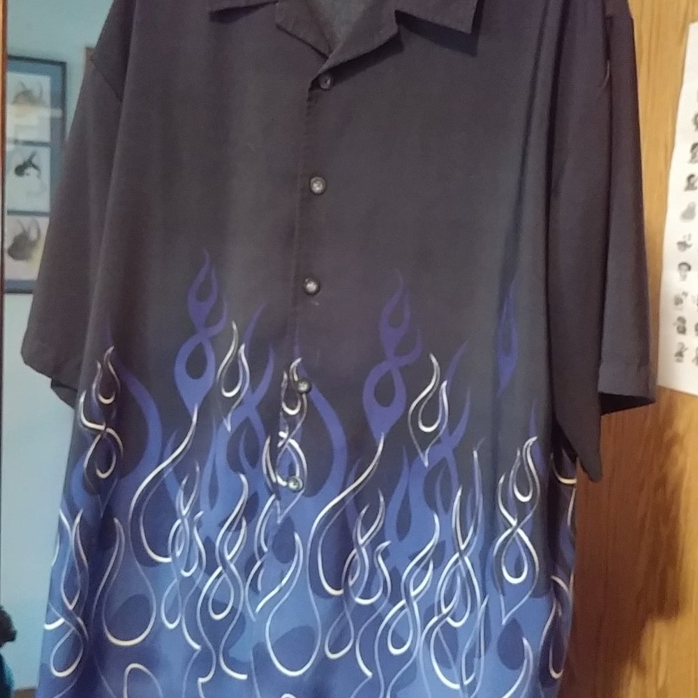 Vintage Odo Black Shirt with Blue Flames - XXL
